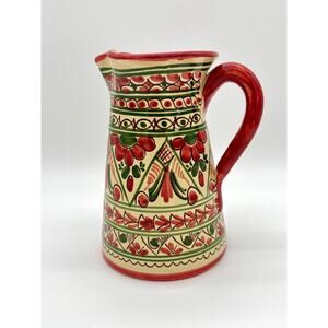 CASAS Spanish Sangria Pitcher Red Green Cream Glaze Pottery